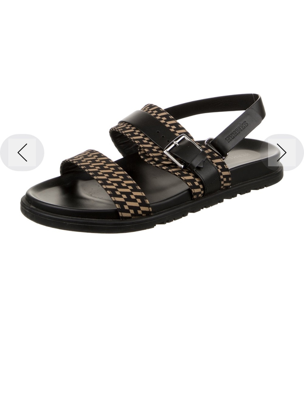 Hermes Black and Tan Woven Strap Men's Sandals